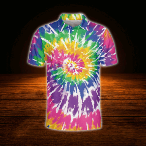 Colorful Tie Dye Men's Golf Polo Shirts, Tie Dye Golf Shirts