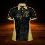 Black And Gold Custom Womens Bowling Team Shirt, Custom Bowling Shirt For Ladies
