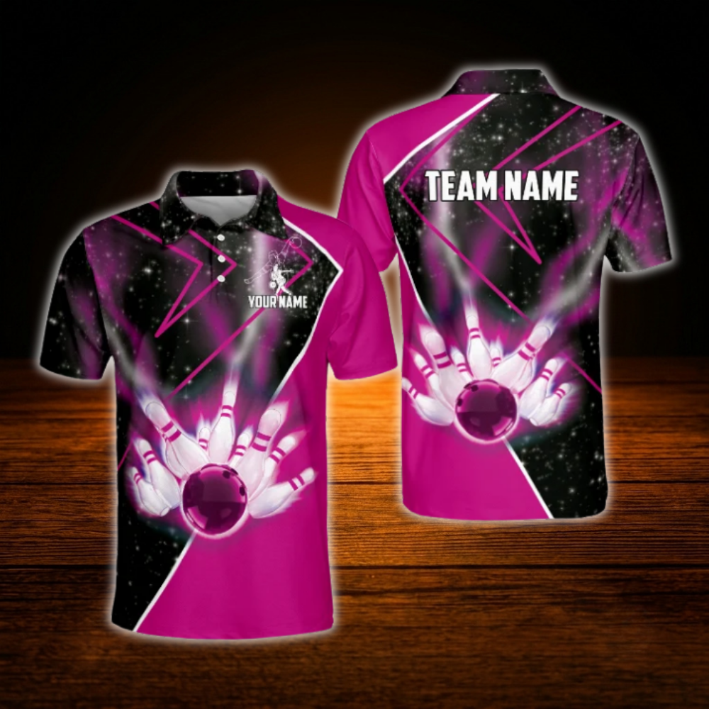 Custom Black And Red Bowling Team Polo Shirt, Custom Men Bowling Shirt