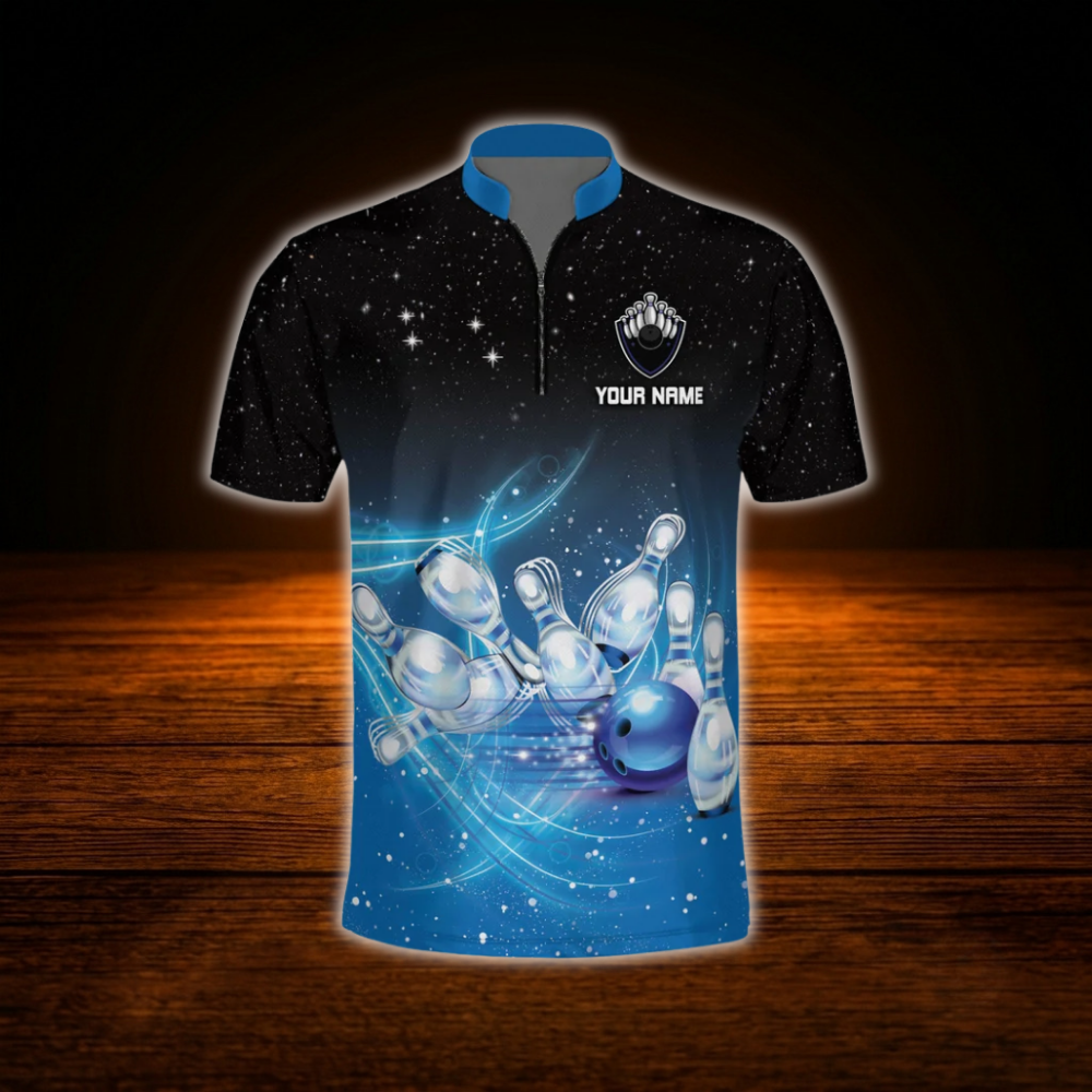 Custom Team Blue Lightning Bowling Jersey For Men, Custom Bowling Team Shirt