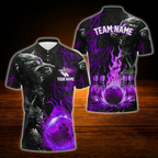 Custom Wolf Blue Flame Ball Bowling Polo Shirts Mens, Custom Wolf Bowling Team Shirts