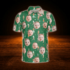 Custom Face Green Polo Golf Shirt For Men, Custom Photo Golf Shirt
