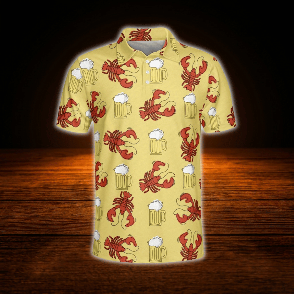 Crawfish Beer Golf Polo Shirts For Men, Crawfish Golf Shirts