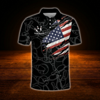 Custom American Flag Black Polo Bowling Shirts For Men, Custom Patriotic Bowling Shirts