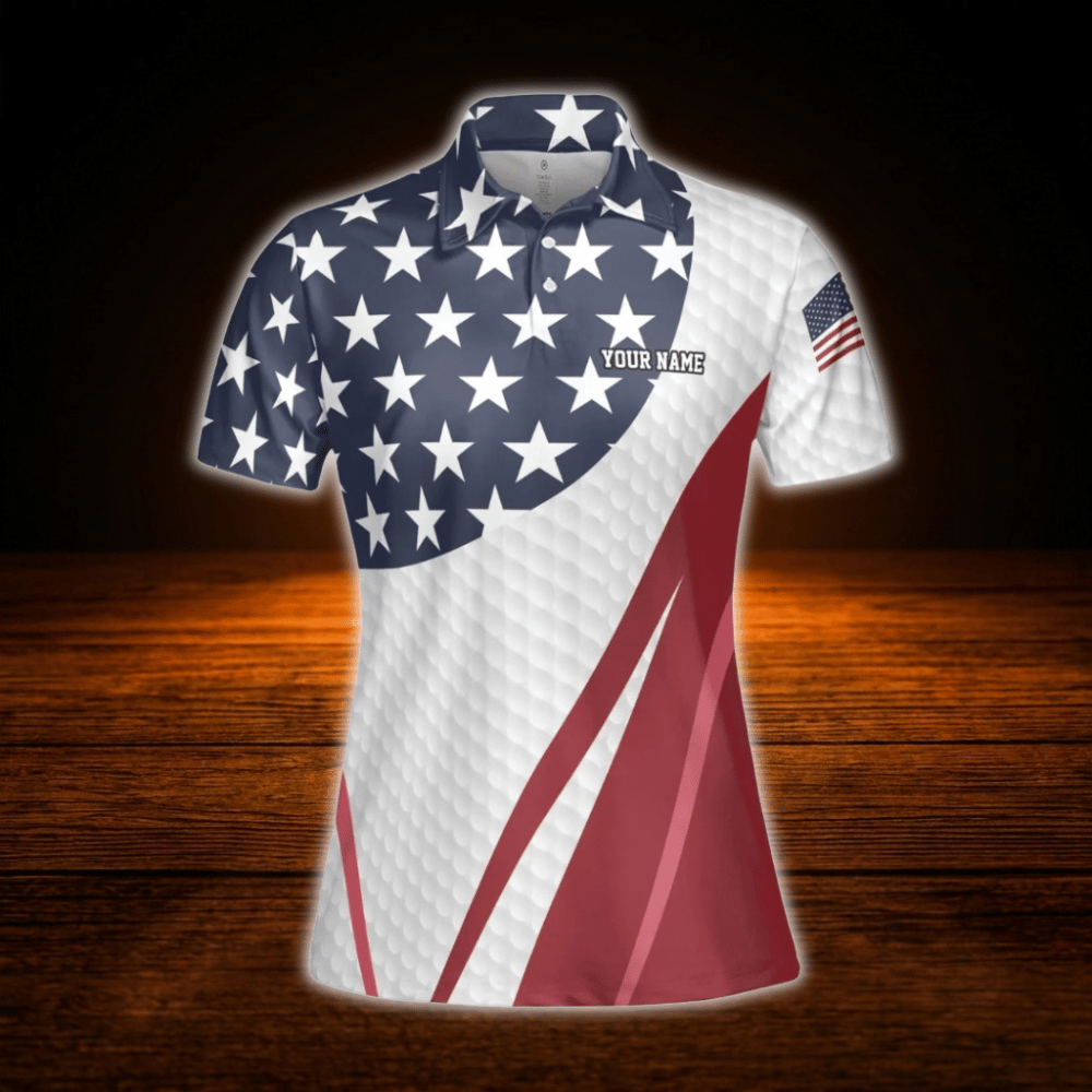 Custom Red White And Blue USA Flag Golf Polo Shirts For Women, Custom Patriotic Golf Shirts