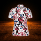 Bigfoot Flamingo Tropical Women's Golf Polo Shirts, Bigfoot Golf Shirt For Ladies