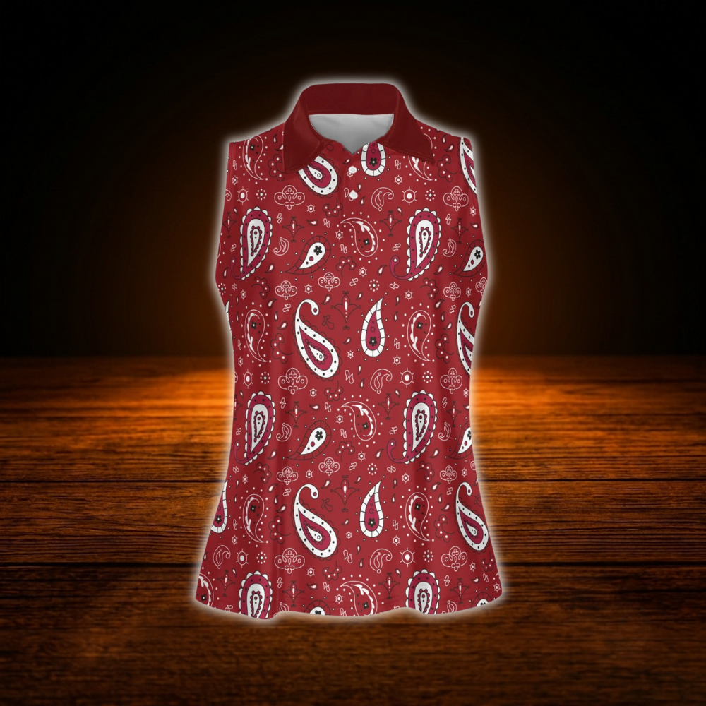 Paisley Red Polo Golf Shirts For Women, Western Golf Shirt For Ladies