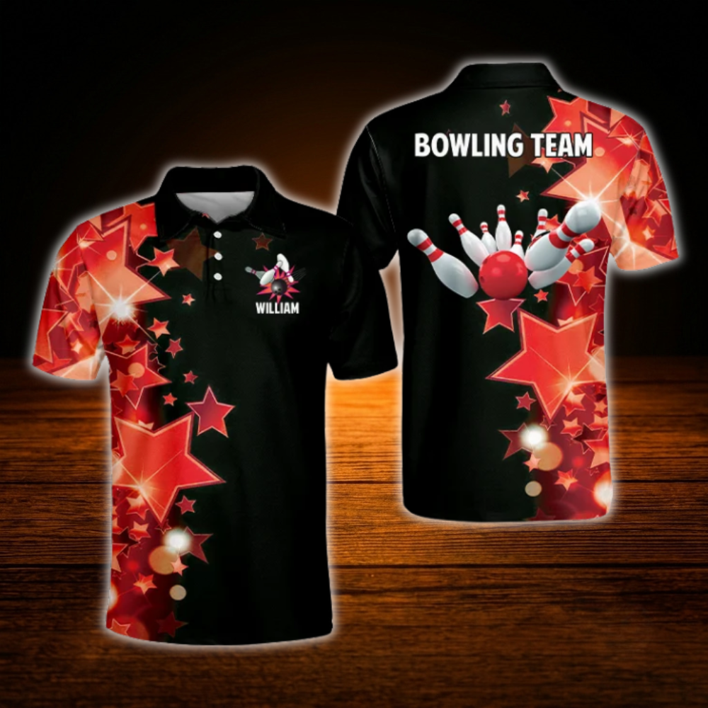 Custom Team Yellow Star Bowling Polo Shirts For Men, Custom Bowling Team Shirts