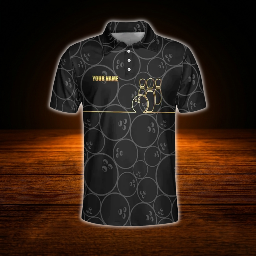 Custom Team Black Mens Bowling Polo Shirts, Custom Team Bowling Shirts