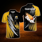 Custom Flame Purple Black Bowling Polo Shirts Mens, Custom Flame Bowling Team Shirts