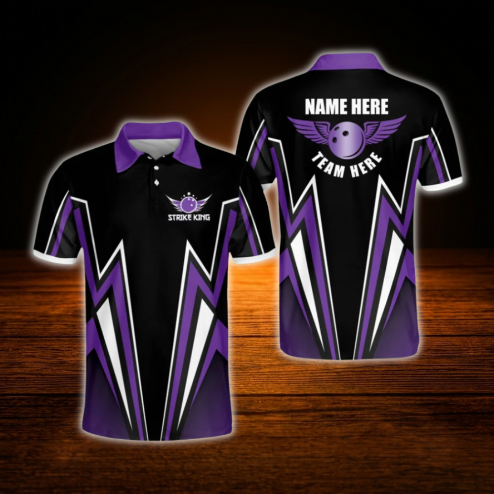 Custom Team Strike King Red And Black Bowling Polo Shirts For Men, Custom Bowling Team Shirts