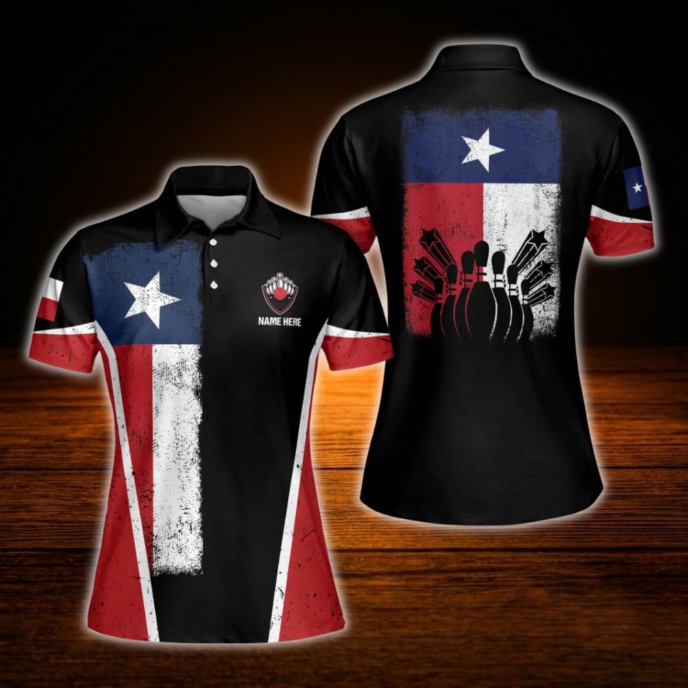 Custom Texas Flag Women Polo Bowling Shirts, Custom Texas Bowling Shirts For Women