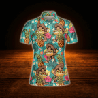 Women's Bigfoot Hotdog Golf Polo Shirt, Bigfoot Tropical Golf Shirt For Ladies