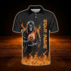 Skeleton Fire Custom Mens Billiard Polo Shirt, Custom Skull Billiard Polo Shirt