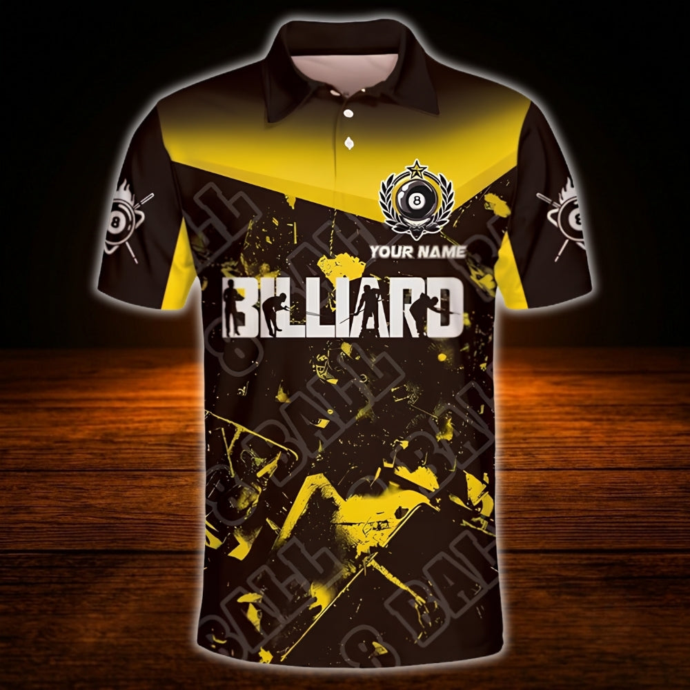Custom 8 Ball Black Blue Billiard Men Polo Shirt, Custom 8 Ball Pool Team Shirt