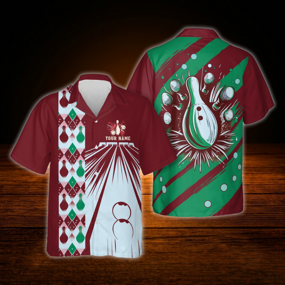 Custom Red Navy Vintage Bowling Hawaiian Shirt Men Women, Custom Vintage Bowling Team Shirt