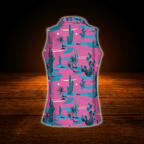 Pink Cactus Sleeveless Golf Shirt For Women, Western Golf Shirt For Ladies