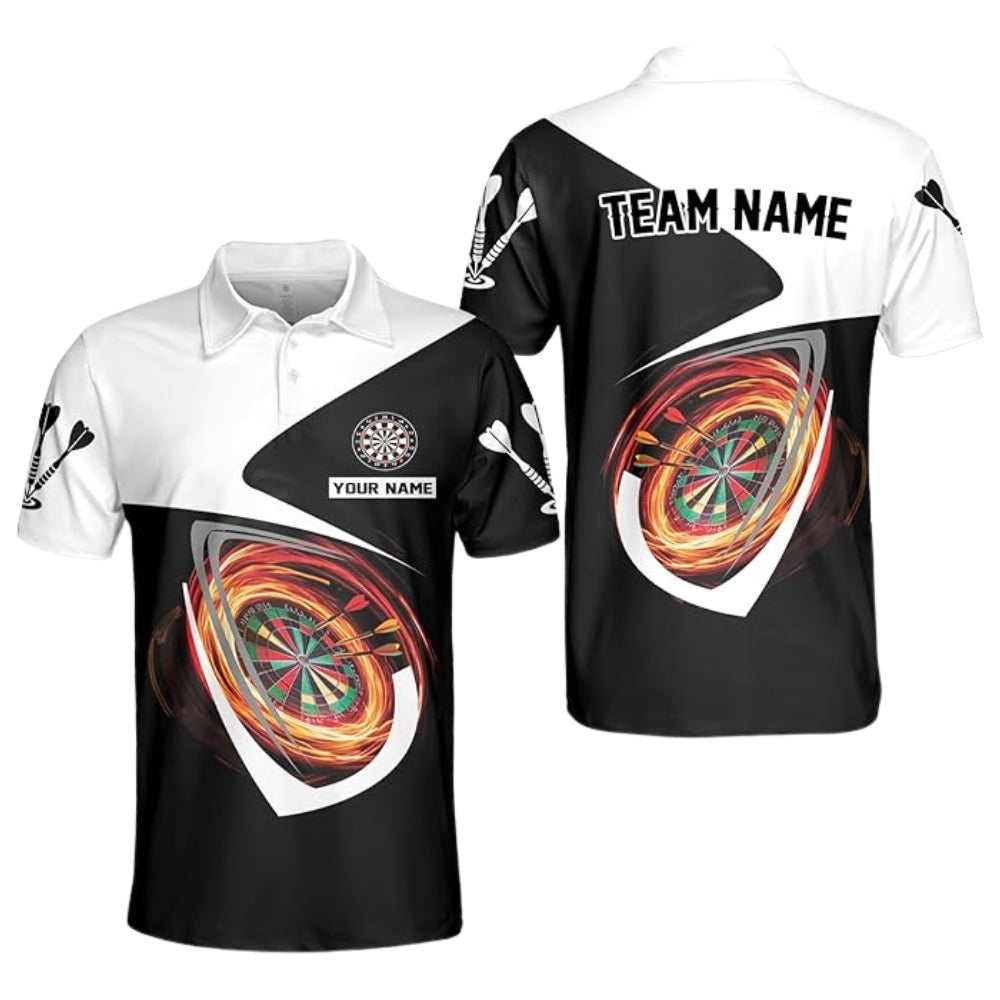 Custom Team Black And White Darts Polo Shirt For Men, Custom Darts Shirts DZ0008