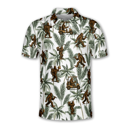 Bigfoot Green Tropical Golf Polo Shirt For Men, Bigfoot Sasquatch Golf Shirt