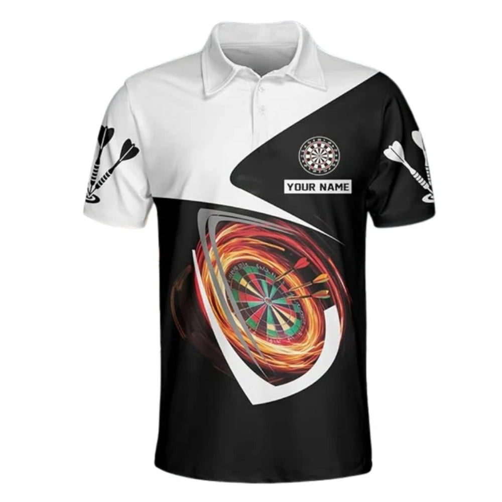 Custom Team Black And White Darts Polo Shirt For Men, Custom Darts Shirts DZ0008