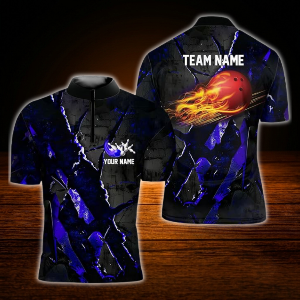 Custom Flaming Ball Grunge Bowling Jersey For Men, Custom Flame Bowling Team Shirt