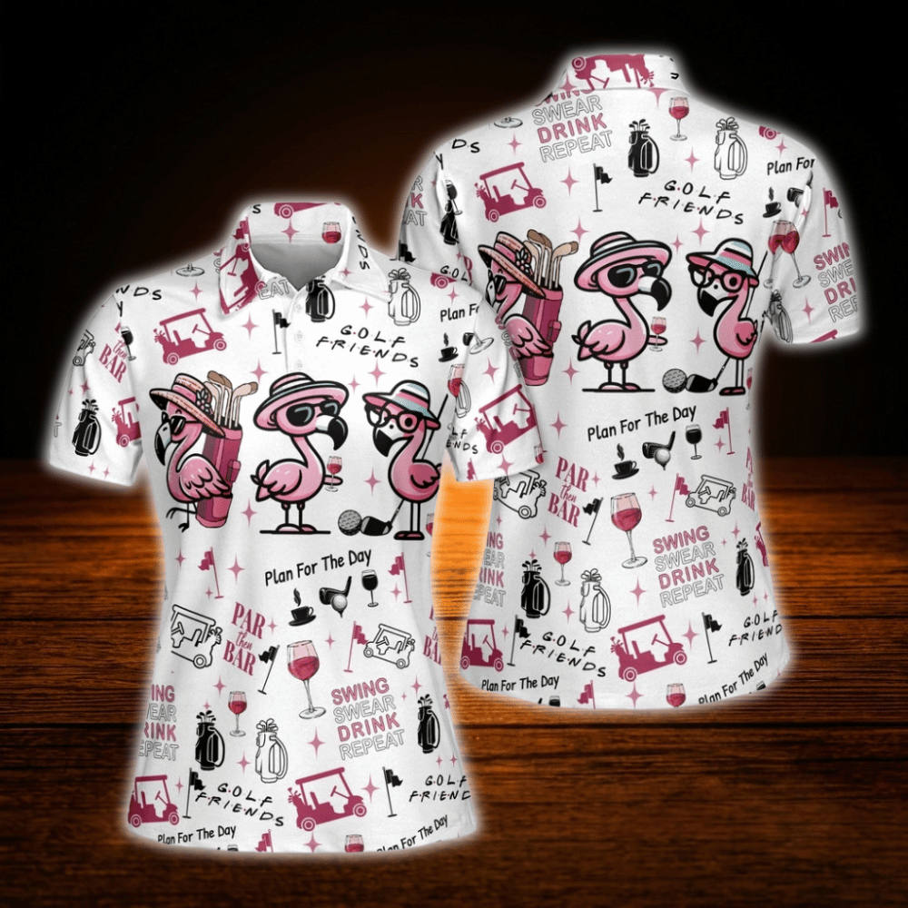 Par Then Bar Flamingo Women's Polo Golf Shirt, Flamingo Golf Shirt For Women
