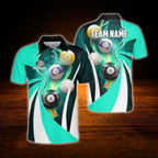 Custom Team Green White Billiard Polo Shirt, Men's Custom Billiard Shirt