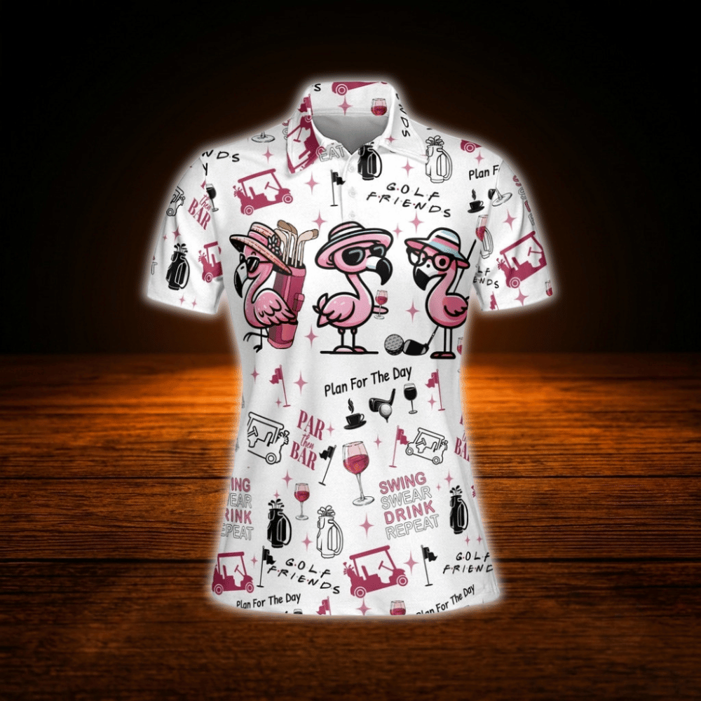 Par Then Bar Flamingo Women's Polo Golf Shirt, Flamingo Golf Shirt For Women