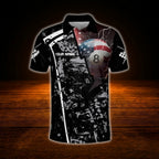 Custom 8 Ball USA Flag Billiard Men Polo Shirt Grey, Custom Patriotic Billiard Shirt Team