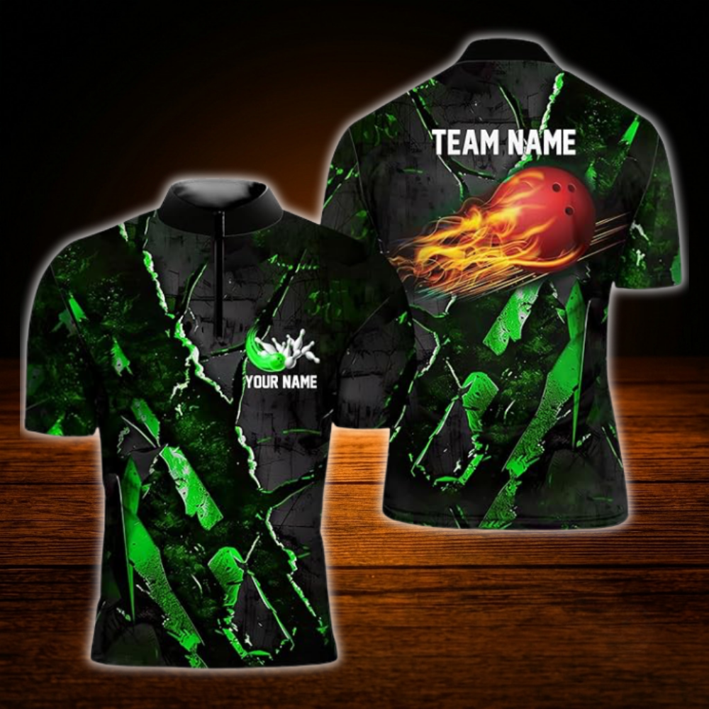 Custom Flaming Ball Grunge Bowling Jersey For Men, Custom Flame Bowling Team Shirt