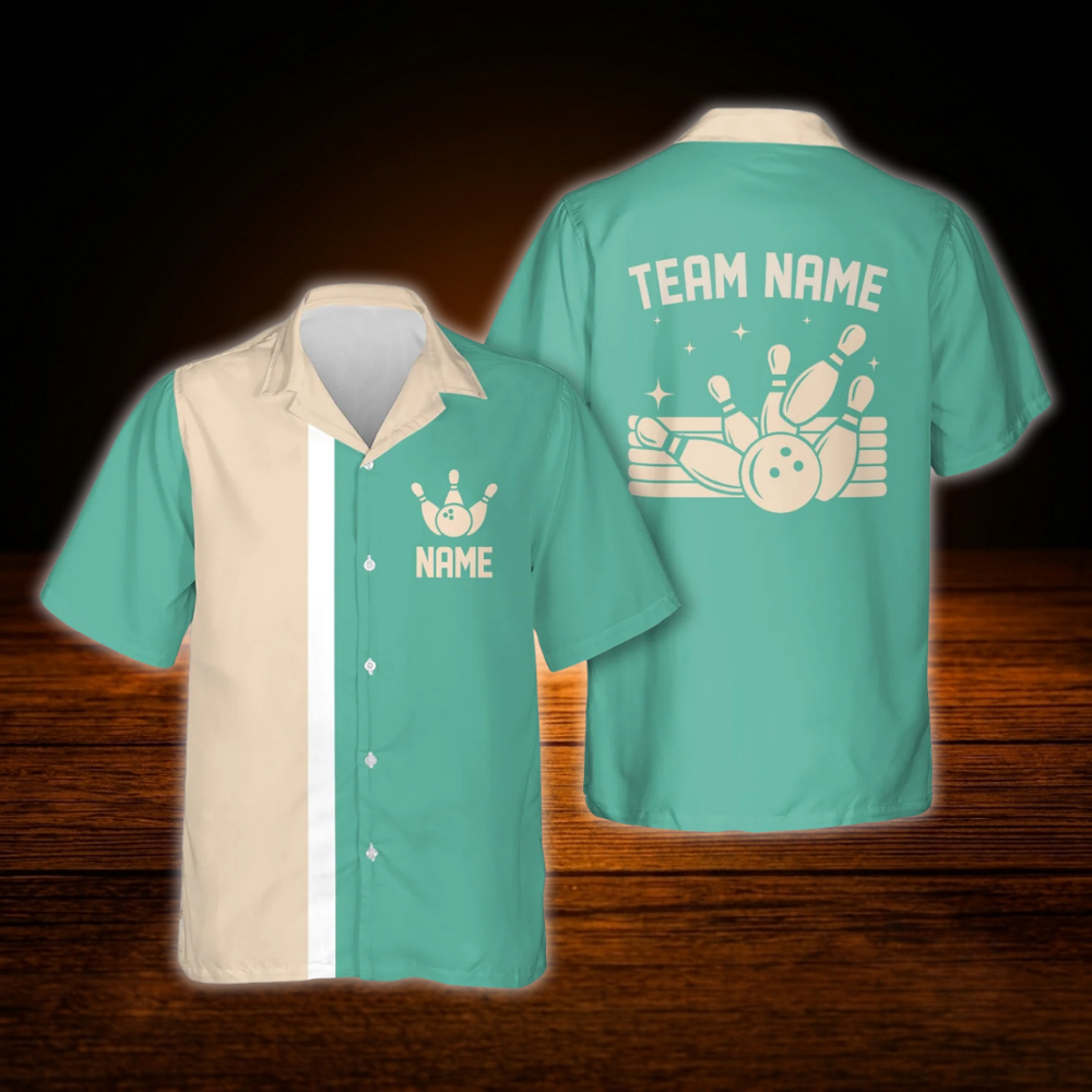Black Beige Custom Vinage Bowling Hawaiian Shirt, Custom Team Vintage Bowling Shirt