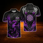 Custom Phoenix Men's Purple Black Dart Polo Shirt, Custom Phoenix Dart Team Shirt