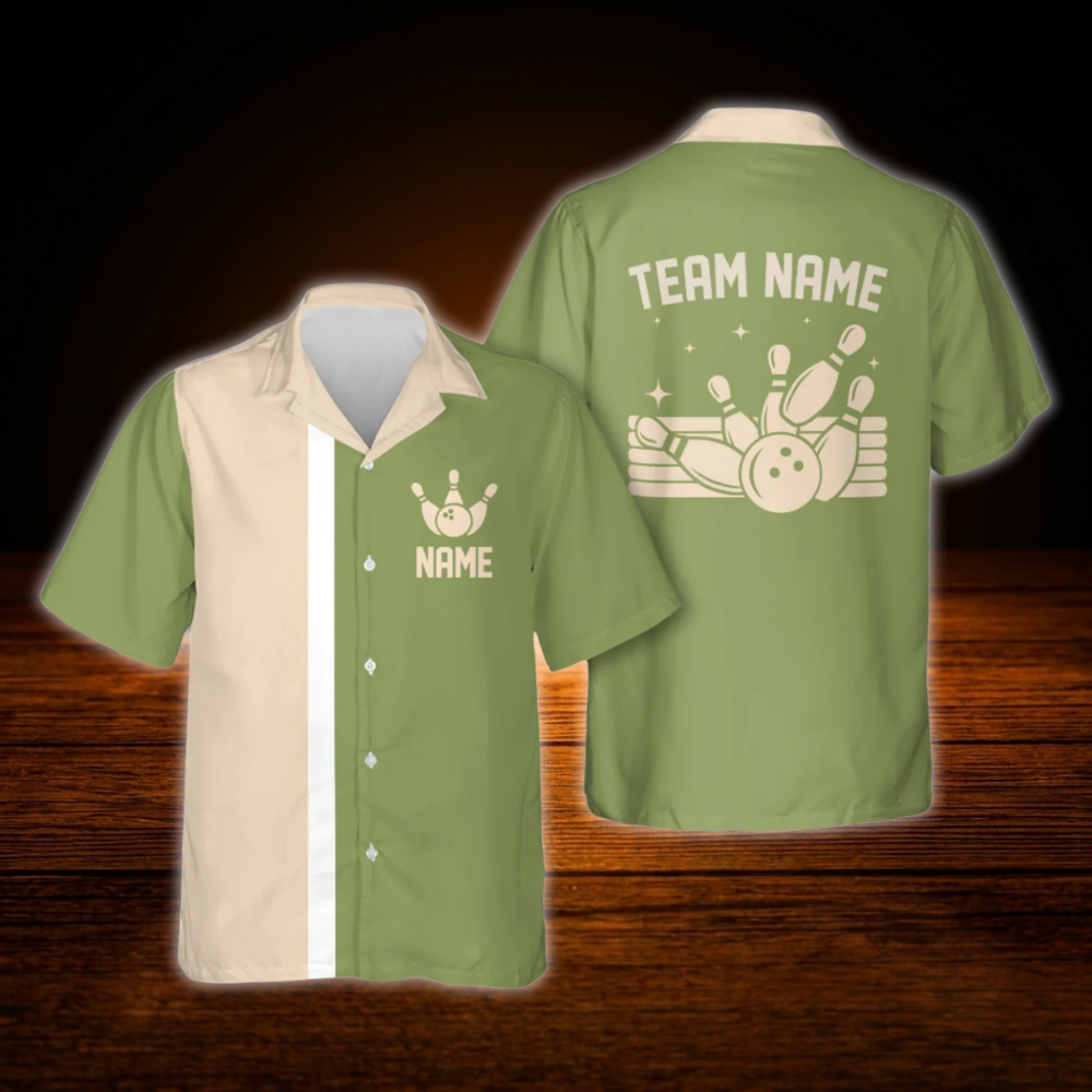 Black Beige Custom Vinage Bowling Hawaiian Shirt, Custom Team Vintage Bowling Shirt