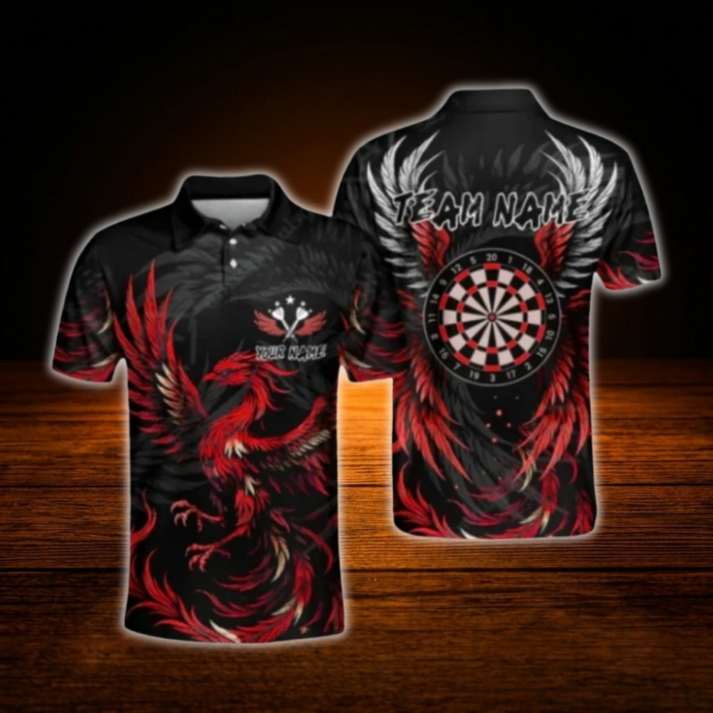 Custom Phoenix Men's Purple Black Dart Polo Shirt, Custom Phoenix Dart Team Shirt