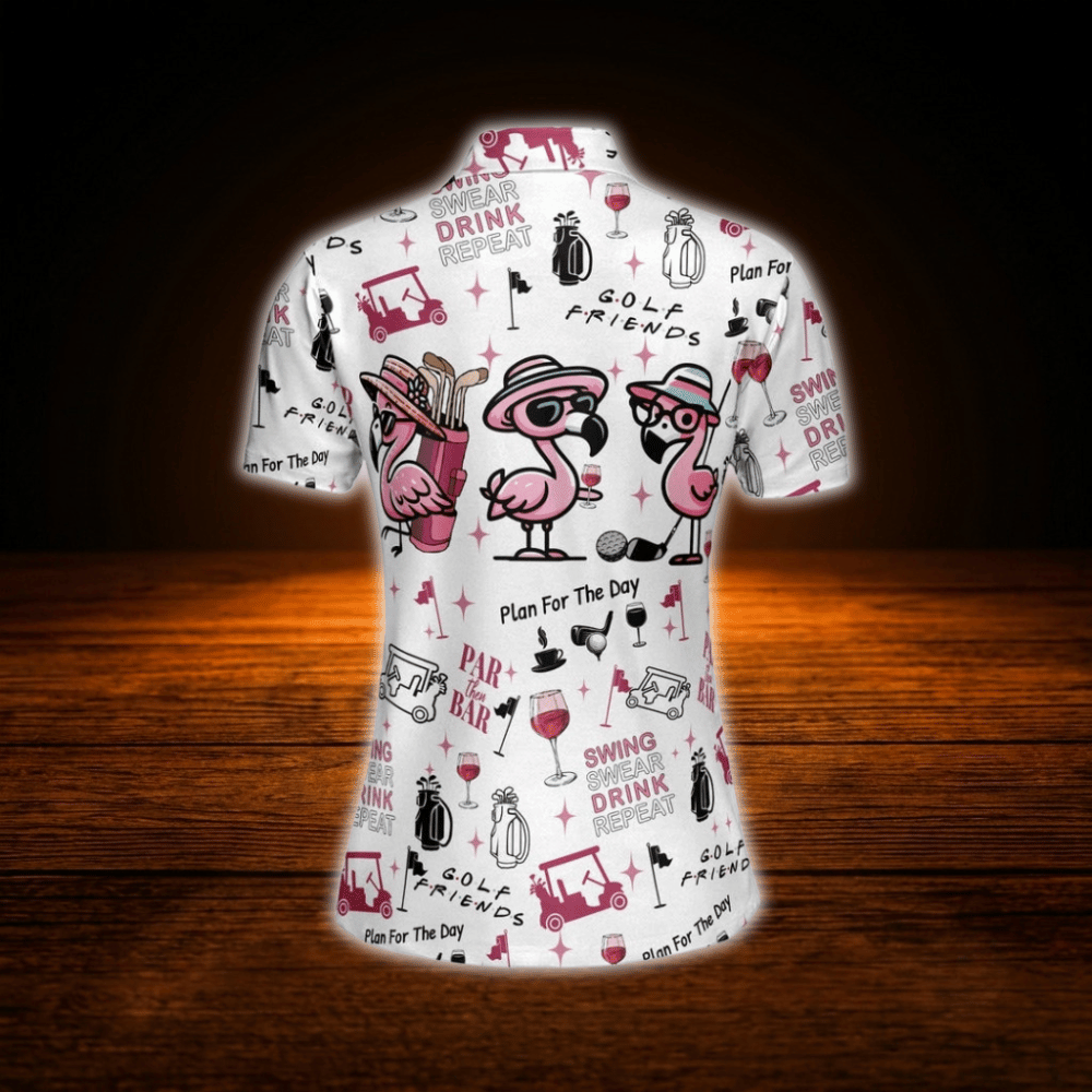 Par Then Bar Flamingo Women's Polo Golf Shirt, Flamingo Golf Shirt For Women