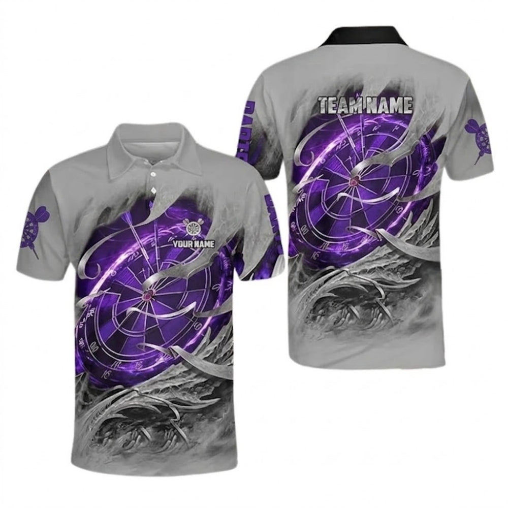 Custom Team Men's Grey And Purple Dart Polo Shirts, Custom Dart Shirts DZ0009