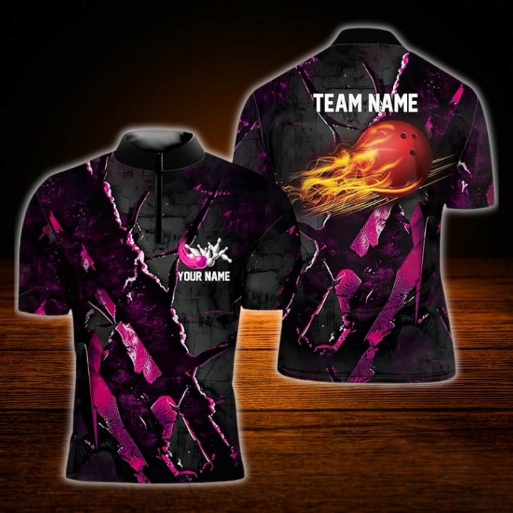 Custom Flaming Ball Grunge Bowling Jersey For Men, Custom Flame Bowling Team Shirt