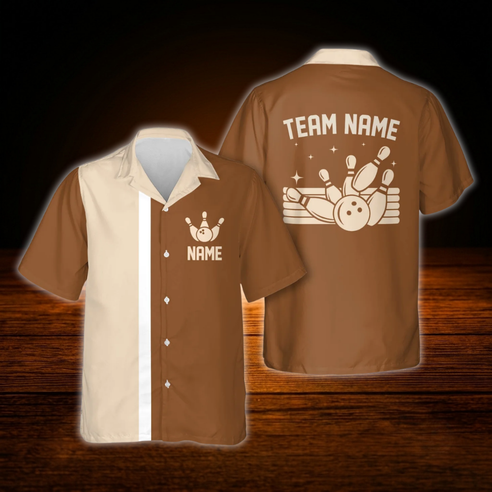Black Beige Custom Vinage Bowling Hawaiian Shirt, Custom Team Vintage Bowling Shirt