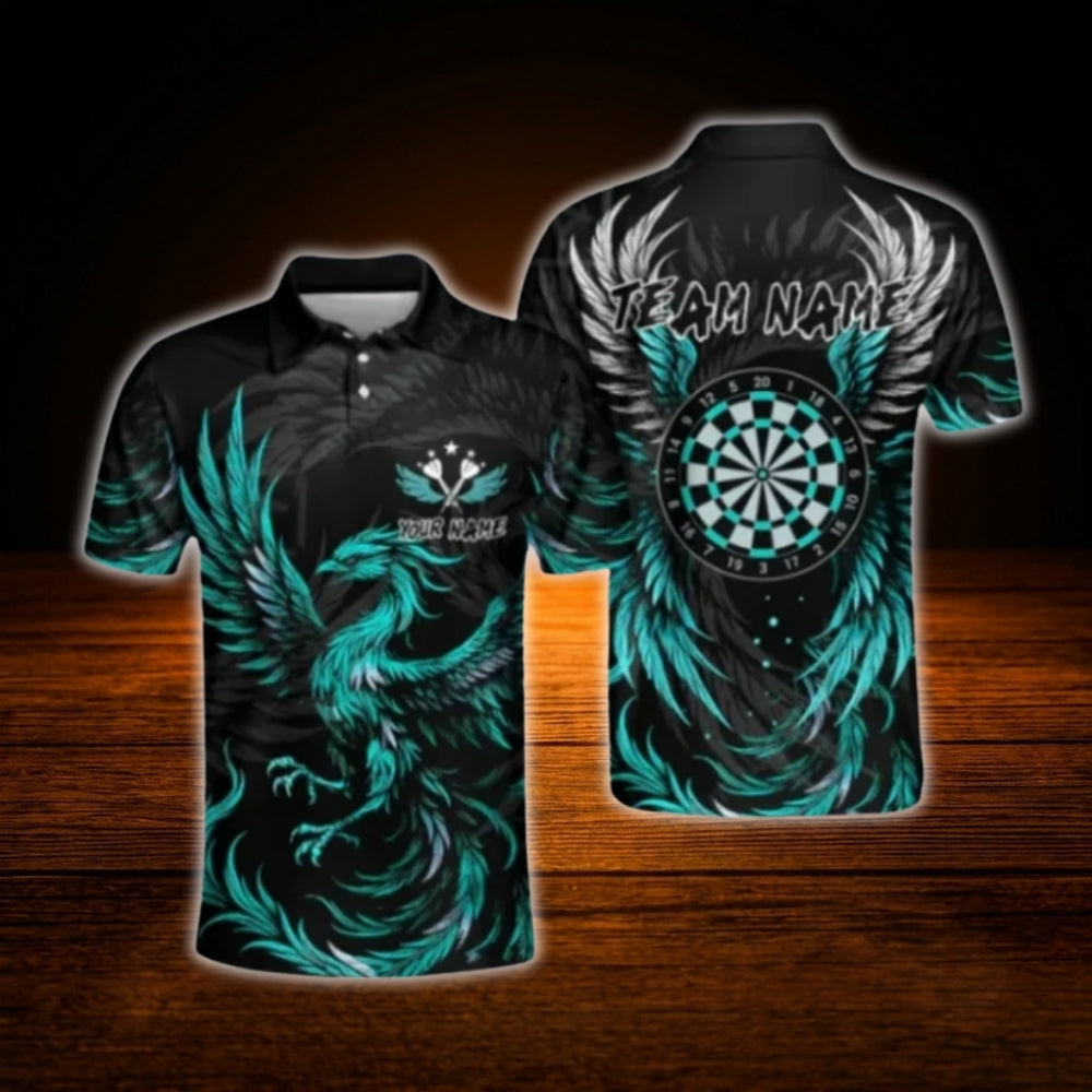 Custom Phoenix Men's Purple Black Dart Polo Shirt, Custom Phoenix Dart Team Shirt