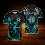 Custom Phoenix Men's Purple Black Dart Polo Shirt, Custom Phoenix Dart Team Shirt