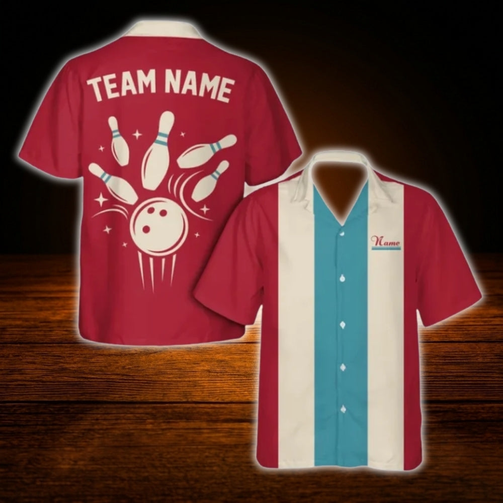 Custom Retro Navy Orange Bowling Hawaiian Shirt, Custom Team Retro Bowling Shirt