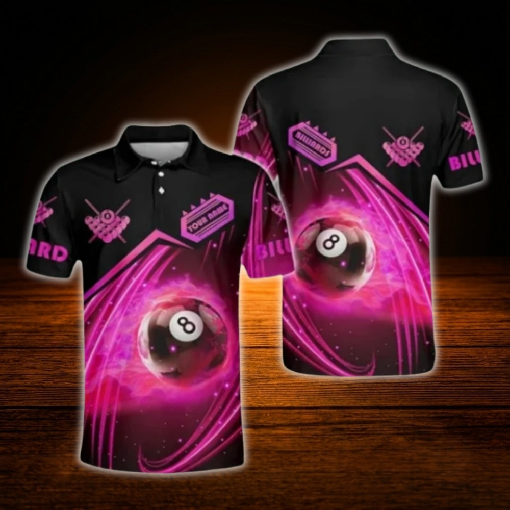 Custom Flaming 8 Ball Billiard Men Polo Shirt Red Black, Custom Flame Billiard Shirt Team