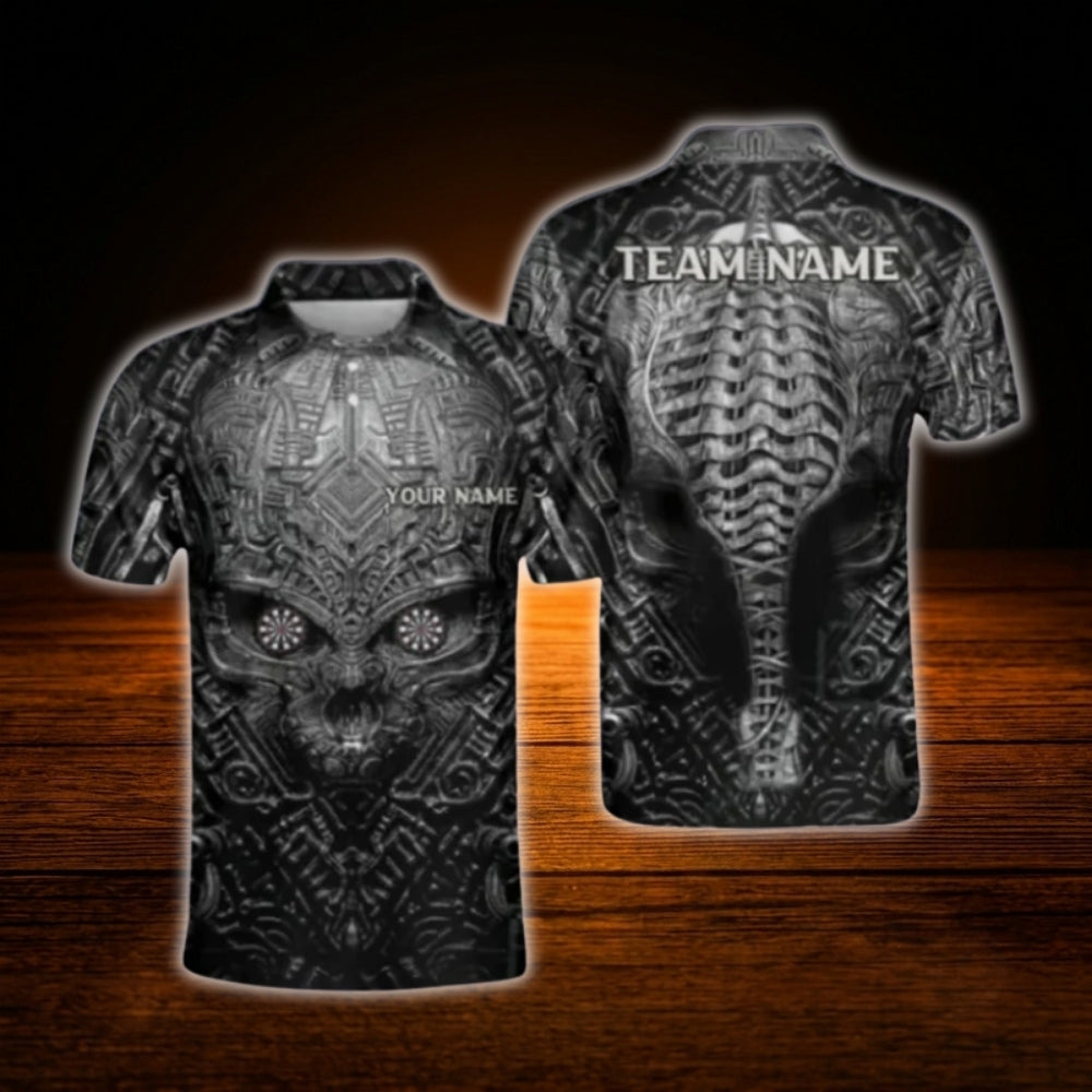 Custom Skull Darts Men Polo Shirt Black Grey, Custom Skull Darts Team Shirt