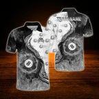 Custom Fire 8 Ball Billiard Polo Shirt Orange Black, Custom Flame Billiard Team Shirt