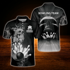 Custom Skull Red Black Bowling Men Polo Shirt, Custom Skull Bowling Team Shirt