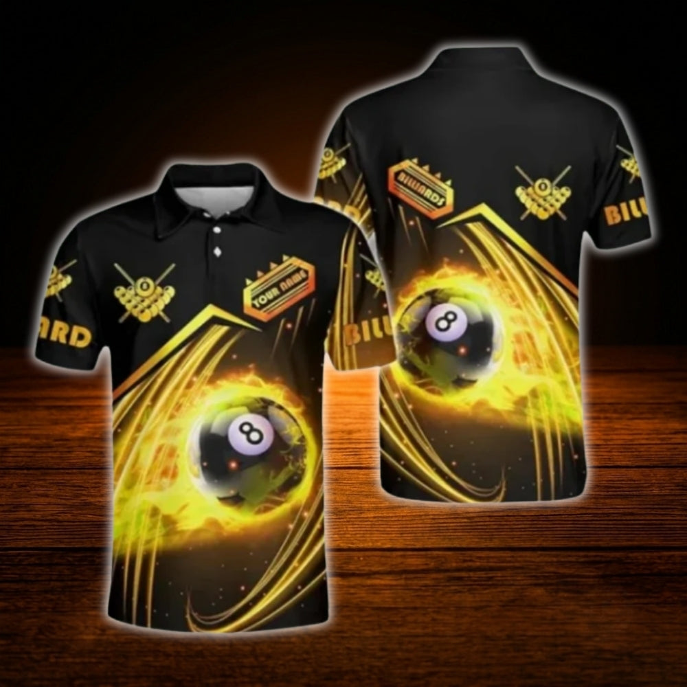 Custom Flaming 8 Ball Billiard Men Polo Shirt Red Black, Custom Flame Billiard Shirt Team