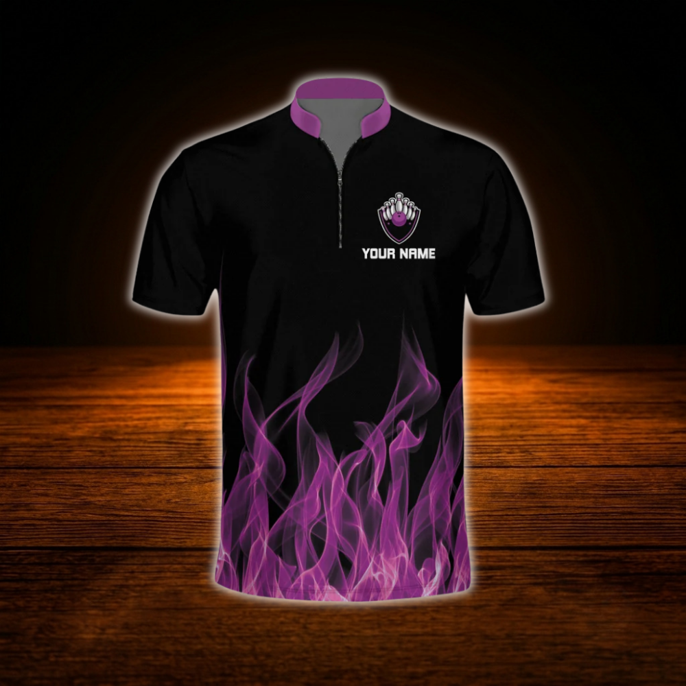 Custom Purple Flame Bowling Men Jersey, Custom Flame Bowling Shirt Team