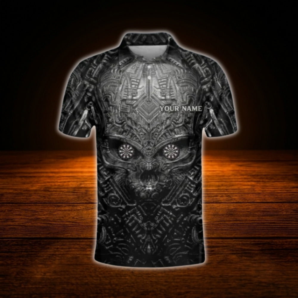 Custom Skull Darts Men Polo Shirt Black Grey, Custom Skull Darts Team Shirt
