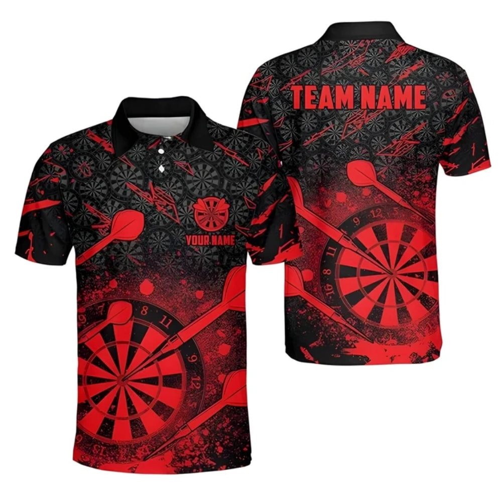 Custom Team Darts Polo Shirt Mens  Black Red, Custom Darts Shirts DZ0011