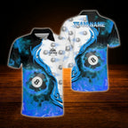 Custom Fire 8 Ball Billiard Polo Shirt Orange Black, Custom Flame Billiard Team Shirt